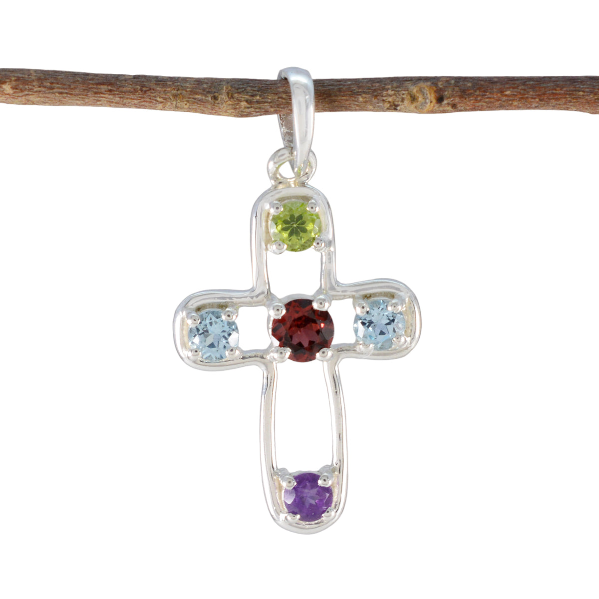 Multi Stone Dainty Latin American Sterling Silver quarter multicolor Pendant