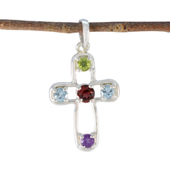 Multi Stone Dainty Latin American Sterling Silver quarter multicolor Pendant