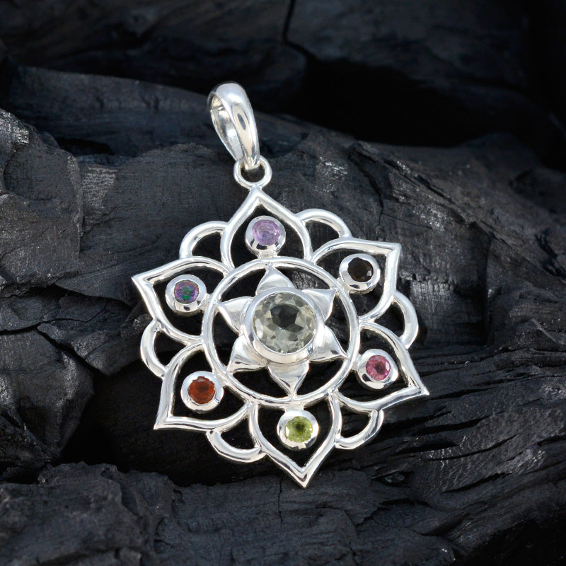 Multi Stone Classic Turkish 92.5 Silver Hepta Violet Rope-Wire multicolor Pendant Jewellery