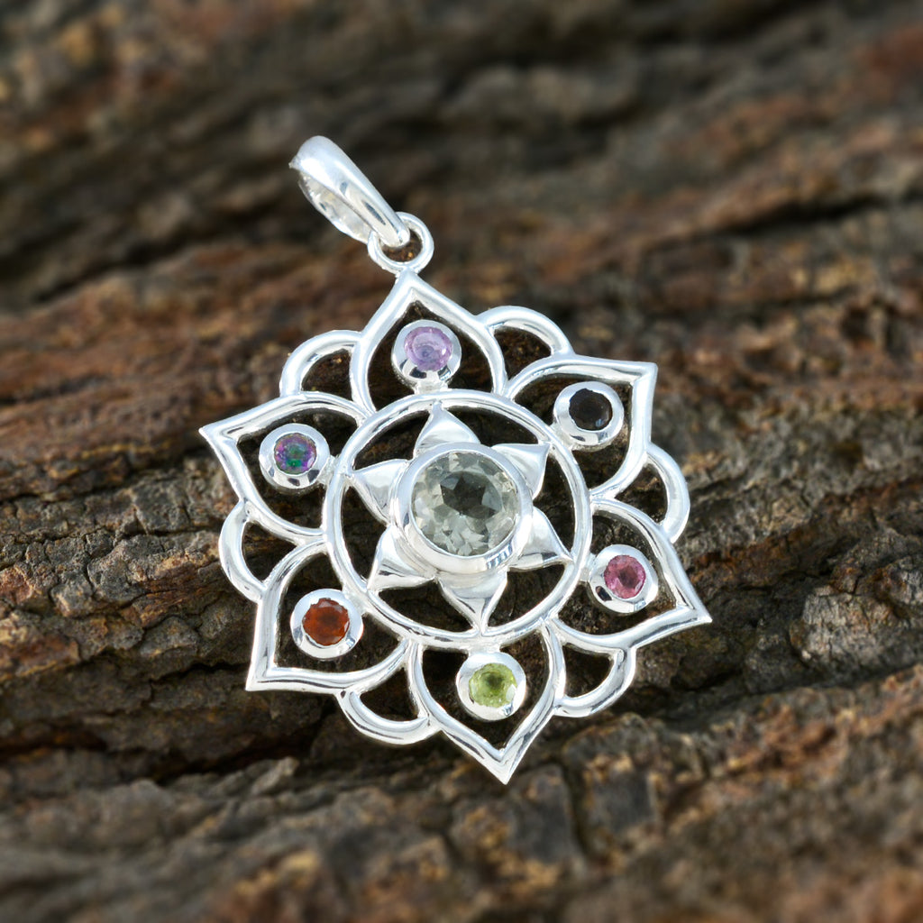 Multi Stone Classic Turkish 92.5 Silver Hepta Violet Rope-Wire multicolor Pendant Jewellery
