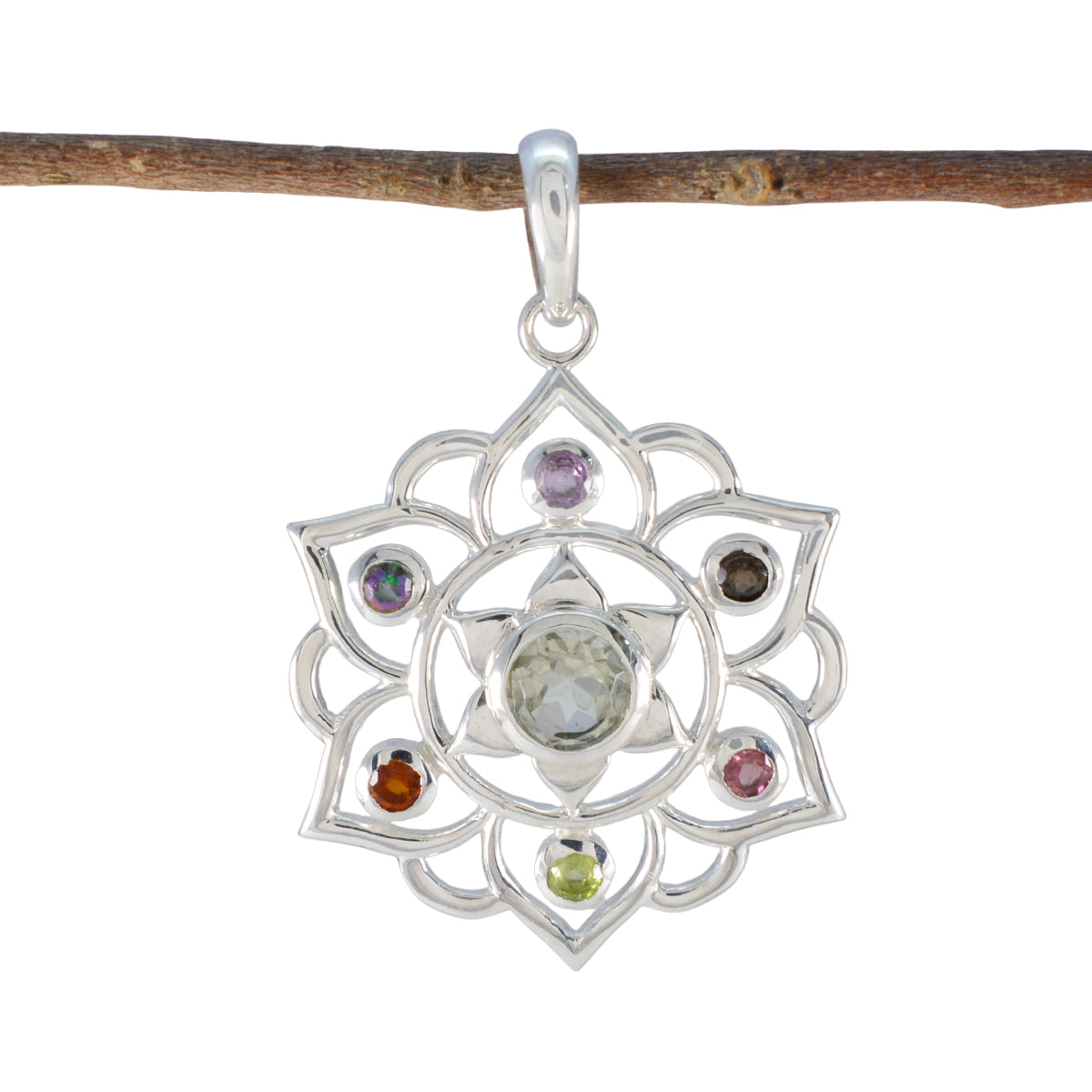 Multi Stone Classic Turkish 92.5 Silver Hepta multicolor Pendant Image principale du produit