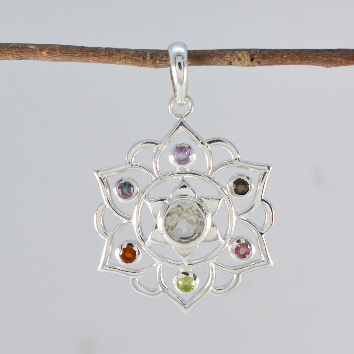 Pendentif multicolore en argent 92,5, motif corde et fil violet, style turc classique, multi-pierres Image secondaire du produit