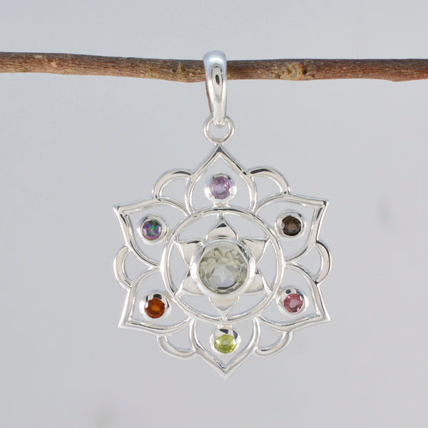 Multi Stone Classic Turkish 92.5 Silver Hepta Violet Rope-Wire multicolor Pendant Jewellery