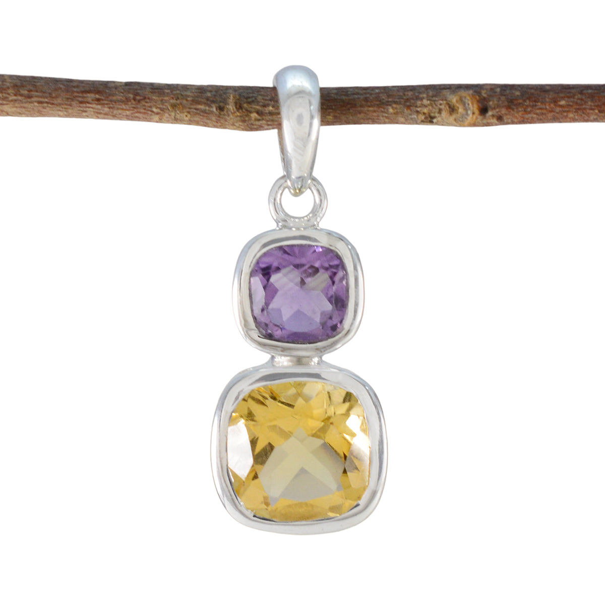 Multi Stone Whisper-thin Egyptian Sterling Silver Toi et Moi multicolor Pendant Hoofdafbeelding
