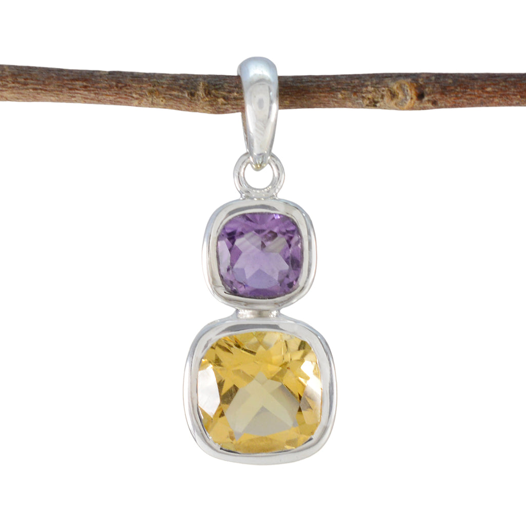 Multi Stone Whisper-thin Egyptian Sterling Silver Toi et Moi multicolor Pendant