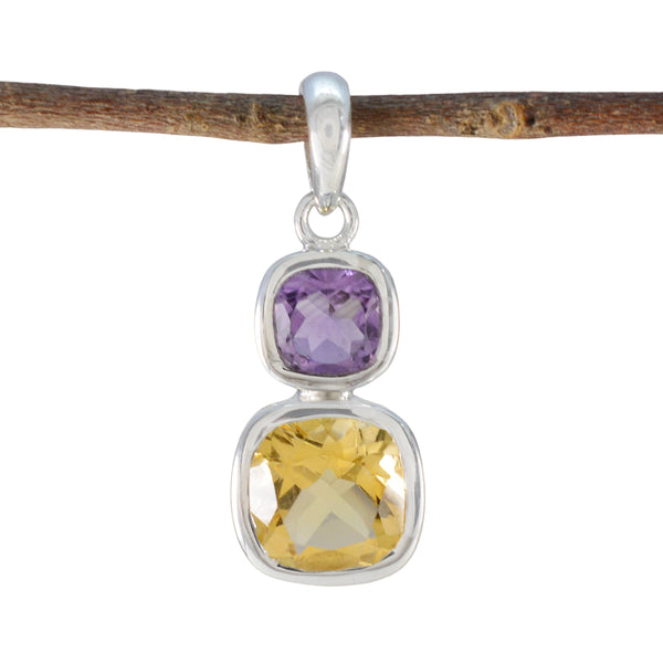 Multi Stone Whisper-thin Egyptian Sterling Silver Toi et Moi multicolor Pendant