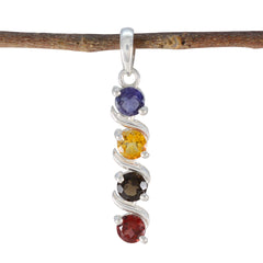 Multi Stone Delicate Mexican Silver quarter multicolor Pendant