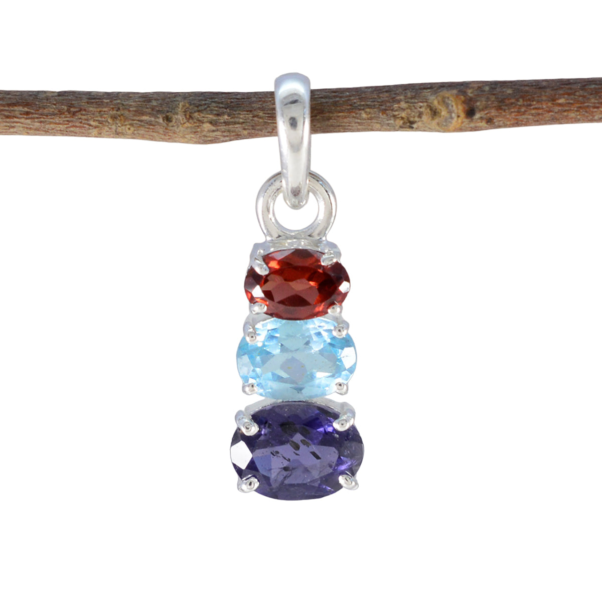 Multi Stone Minimalist Korean 925 Silver Trilogy multicolor Pendant Immagine principale del prodotto