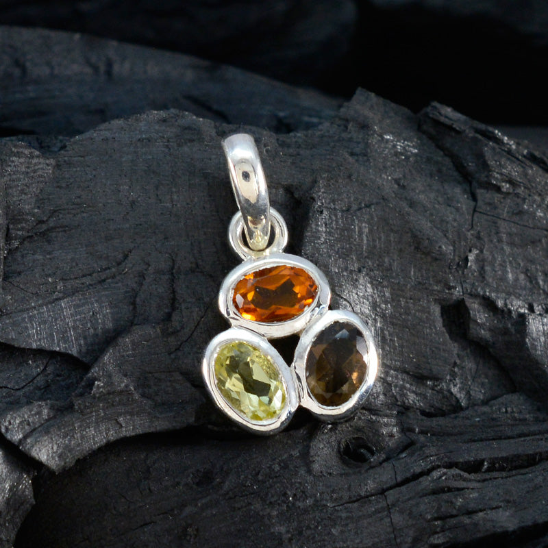 Eleganter koreanischer 92,5er Silber-Trilogie-Anhänger „Soo-jin Love“ mit mehreren Steinen, mehrfarbig