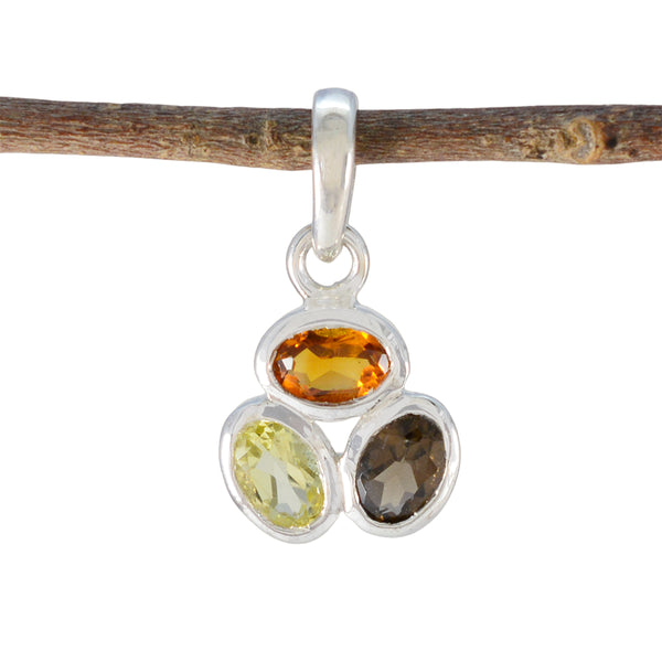 Multi Stone Elegant Korean 92.5 Silver Trilogy multicolor Pendant