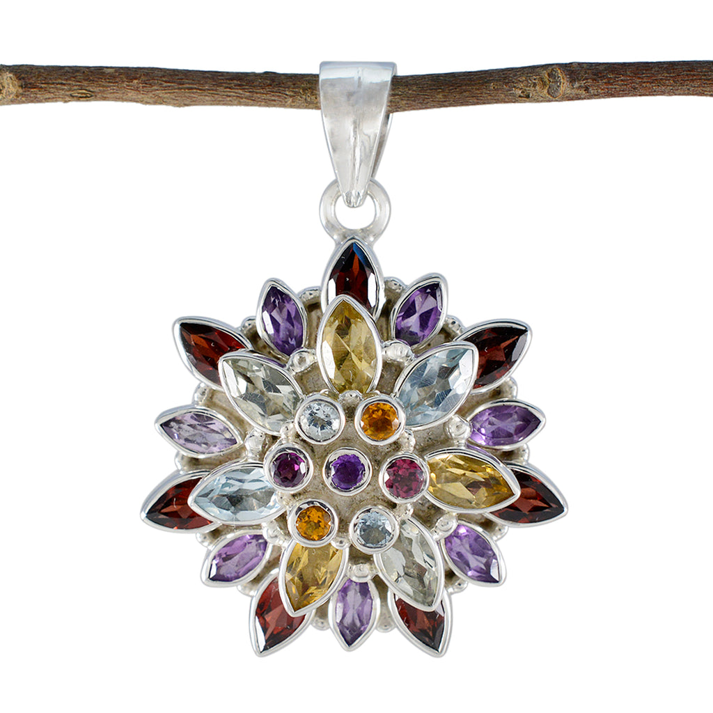 Multi Stone Chunky Latin American Silver multiple multicolor Pendant