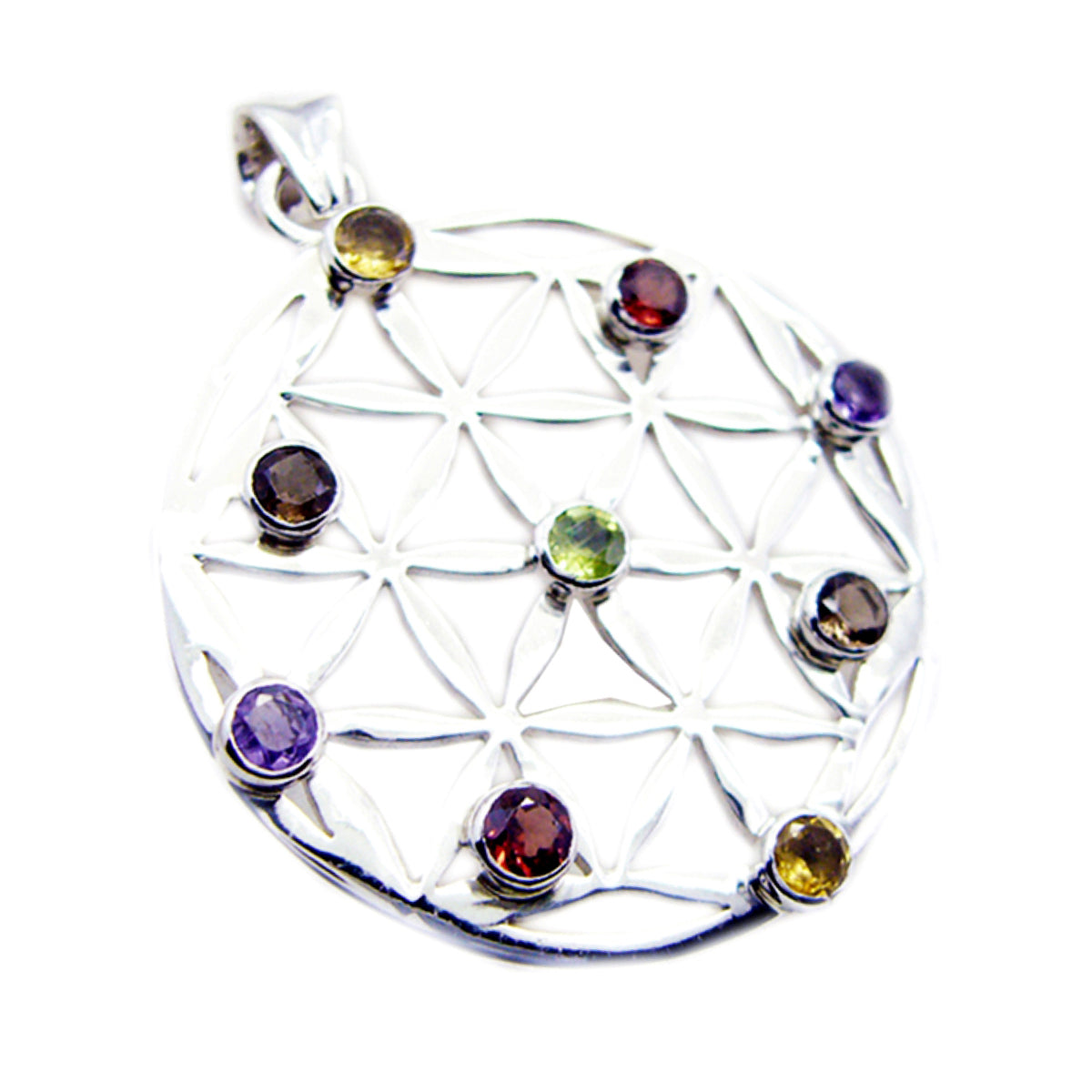 Multi Stone Statement German Sterling Silver Navratna multicolor Pendant