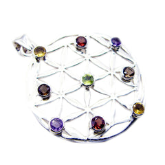 Multi Stone Statement German Sterling Silver Navratna Isabelle Retro multicolor Pendant Jewellery