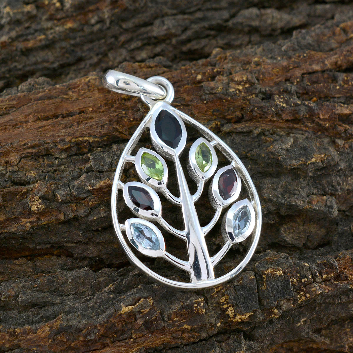 Winziger russischer 92,5er Silber Hepta Alina Eternity mehrfarbiger Anhänger mit mehreren Steinen, Schmuck Zweitbild