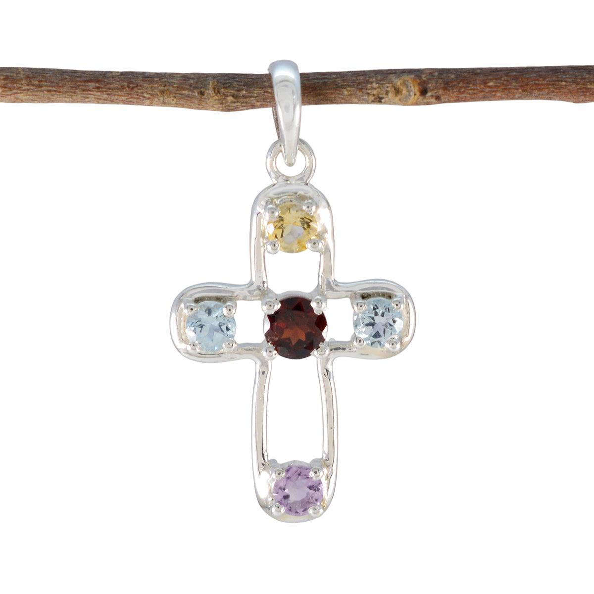 Multi Stone Dainty Russian 925 Silver quarter multicolor Pendant Image principale du produit