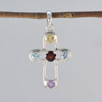 Multi Stone Dainty Russian 925 Silver quarter Claire Modern multicolor Pendant Jewelry