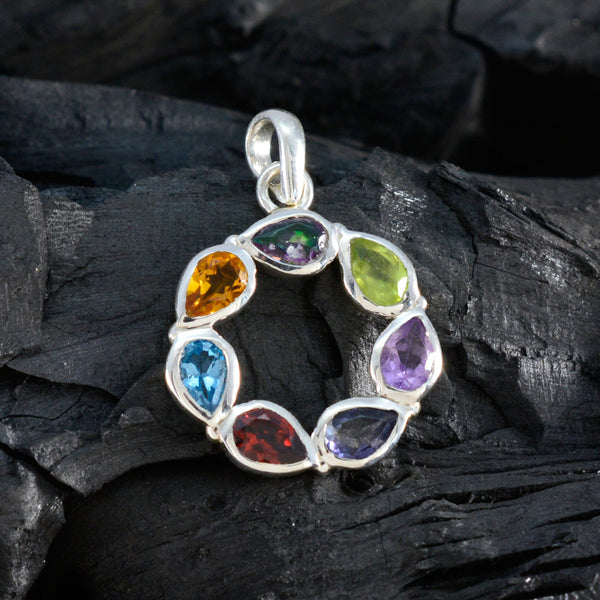 Multi pietra delicata russa 92,5 argento Hepta Layla lussuoso gioiello multicolore con ciondolo