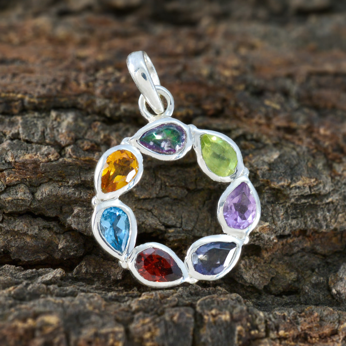 Multi Stone Dainty Russian 92.5 Silver Hepta Layla Luxurious multicolor Pendant Jewellery