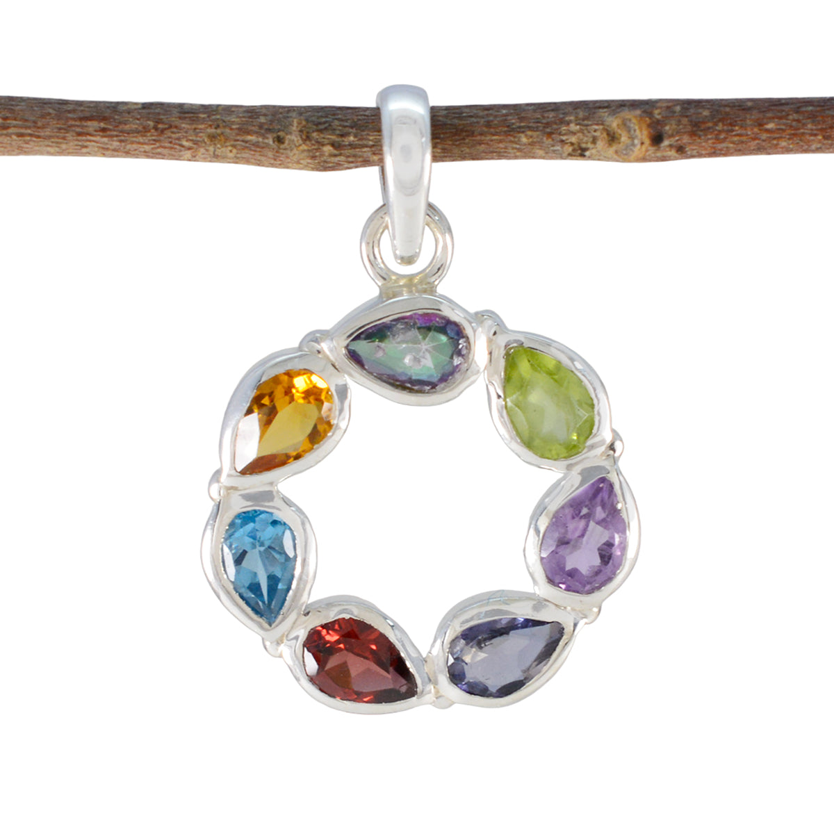 Multi Stone Dainty Russian 92.5 Silver Hepta multicolor Pendant