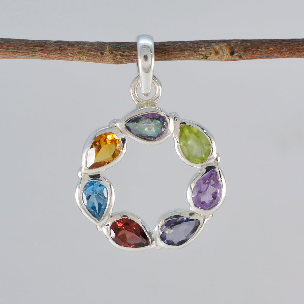 Multi pietra delicata russa 92,5 argento Hepta Layla lussuoso gioiello multicolore con ciondolo