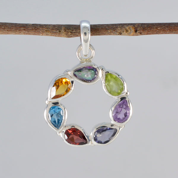 Multi pietra delicata russa 92,5 argento Hepta Layla lussuoso gioiello multicolore con ciondolo