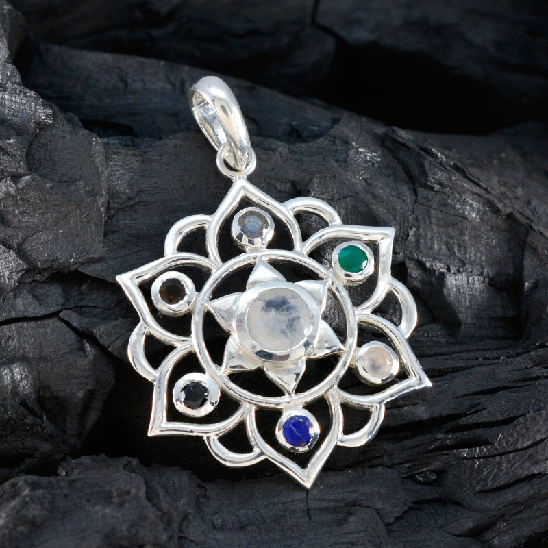 Multi Stone Classic American Silver Hepta Yasmin Rope-Wire multicolor Pendant Jewelry