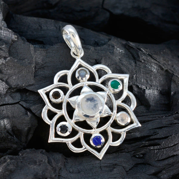 Multi Stone Classic American Silver Hepta Yasmin Rope-Wire multicolor Pendant Jewelry