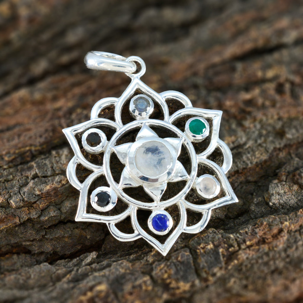 Multi Stone Classic American Silver Hepta Yasmin Rope-Wire multicolor Pendant Jewelry