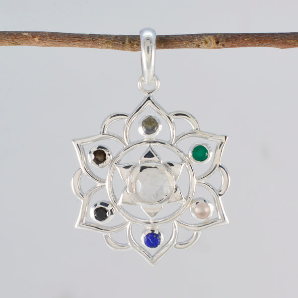 Multi Stone Classic American Silver Hepta Yasmin Rope-Wire multicolor Pendant Jewelry