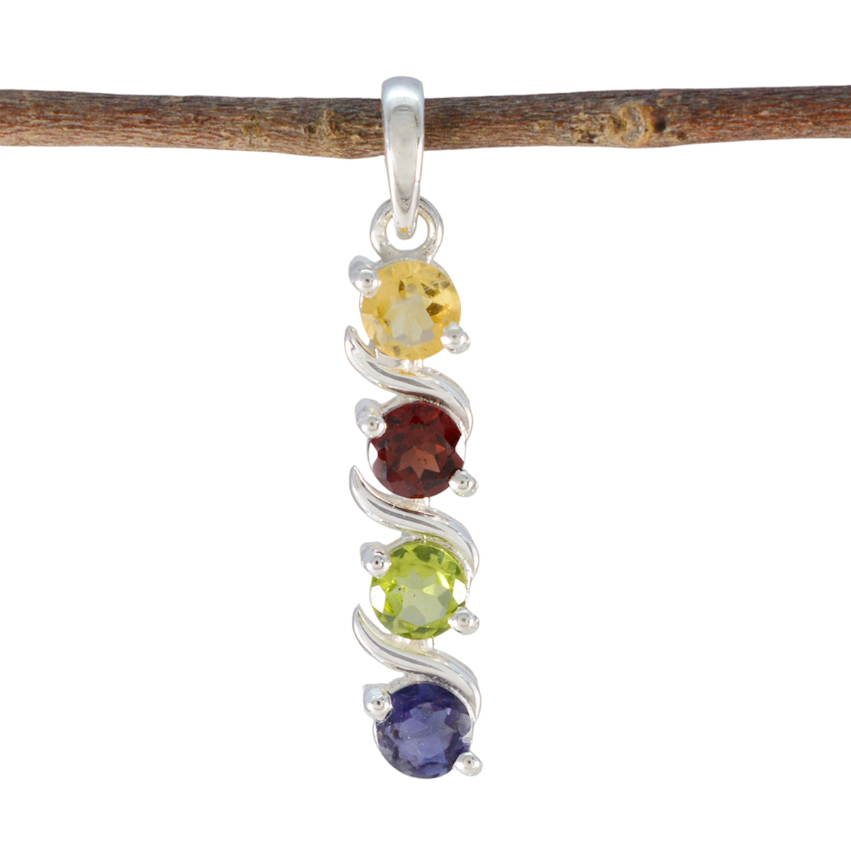Multi Stone Delicate Latin American Sterling Silver quarter multicolor Pendant