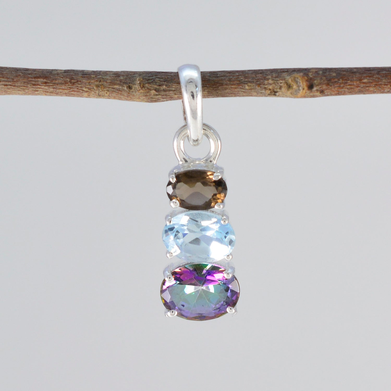 Multi Stone Minimalist Japanese 92.5 Silver Trilogy Hina Trendy multicolor Pendant Jewellery Secondary image