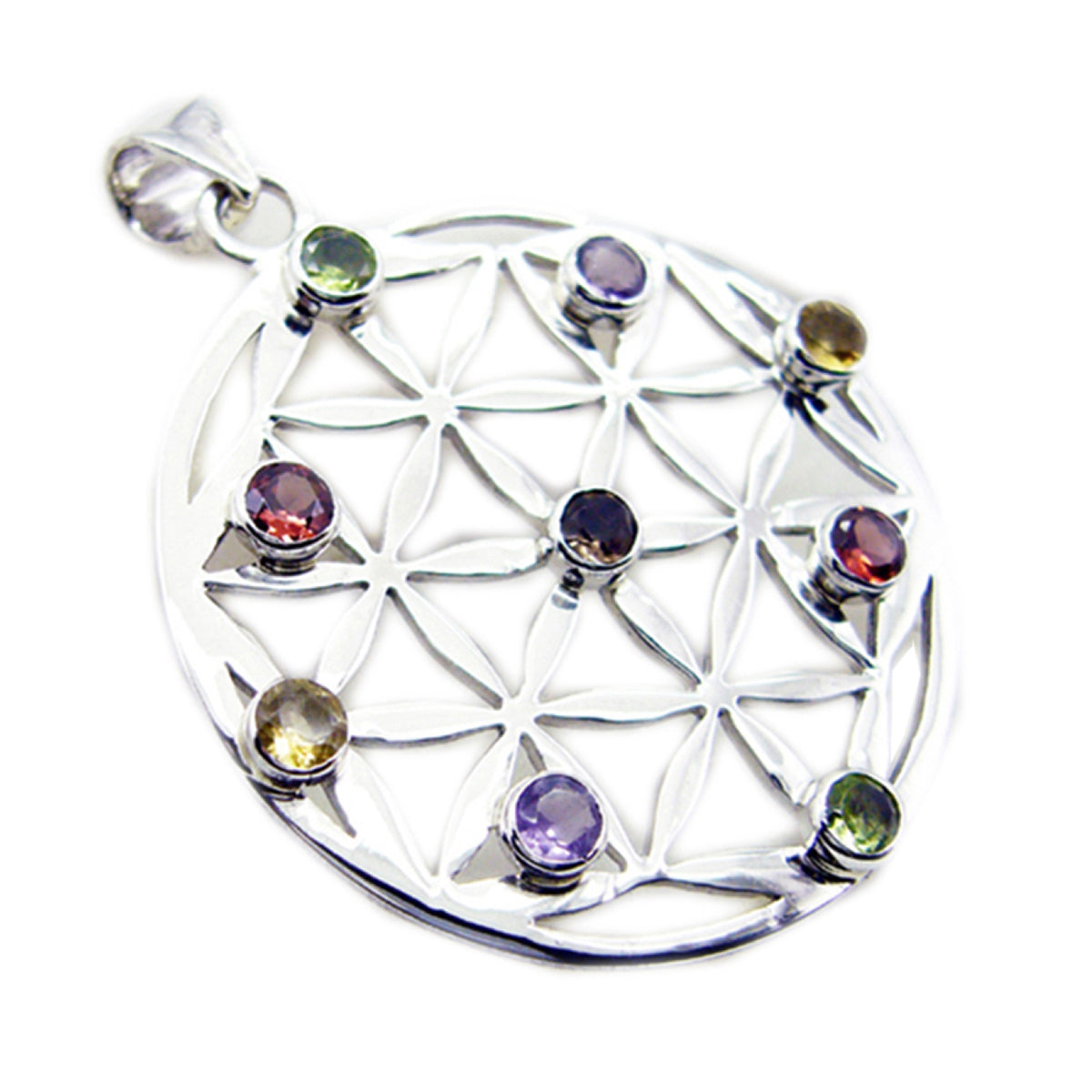 Multi Stone Statement Italian 925 Silver Navratna multicolor Pendant