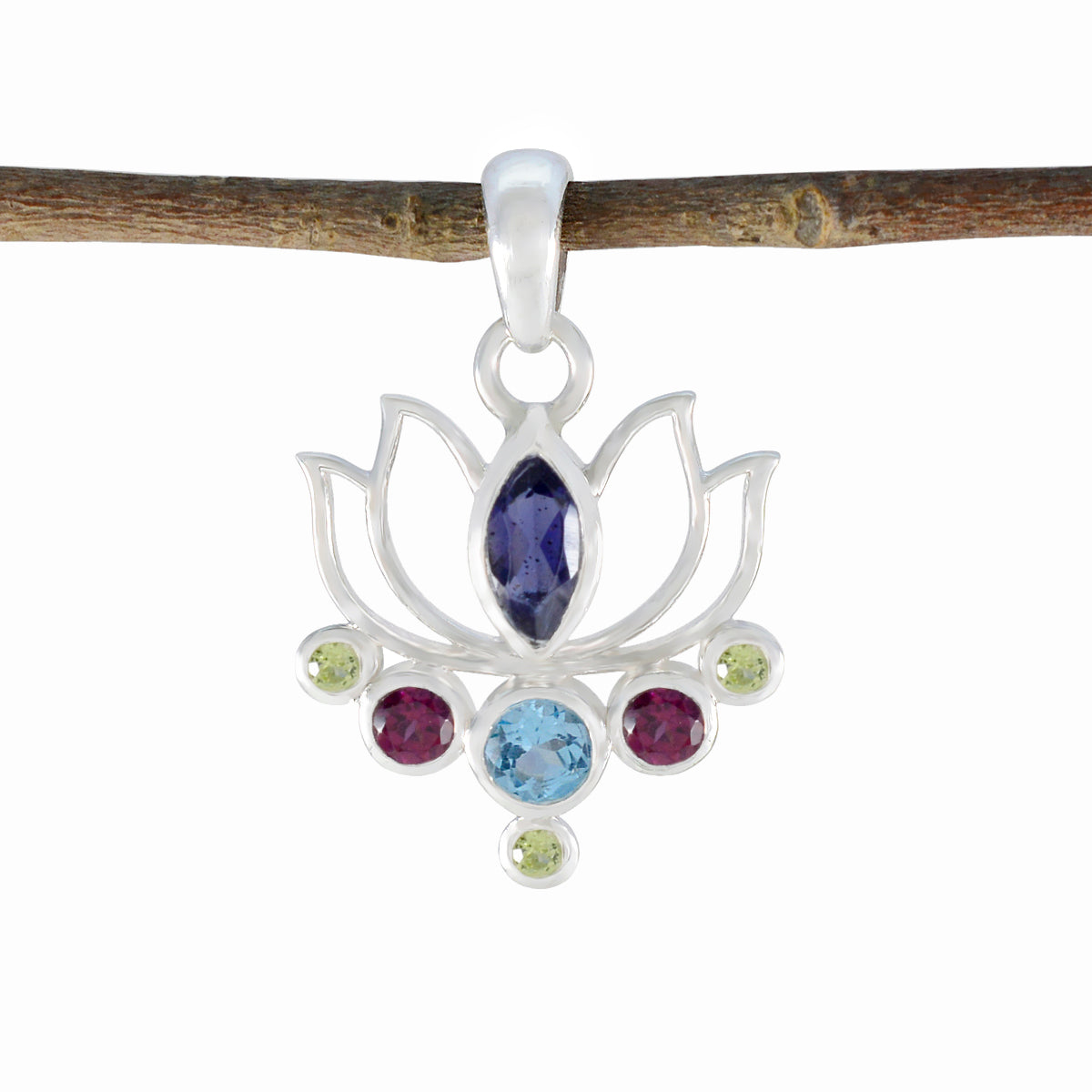Multi Stone Dainty Turkish 92.5 Silver Hepta multicolor Pendant