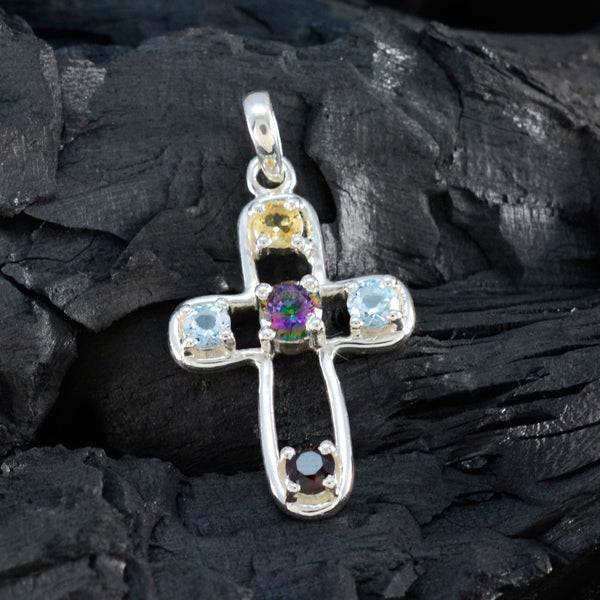 Multi Stone Dainty Egyptian Silver quarter Eleanor Abstract multicolor Pendant Jewelry