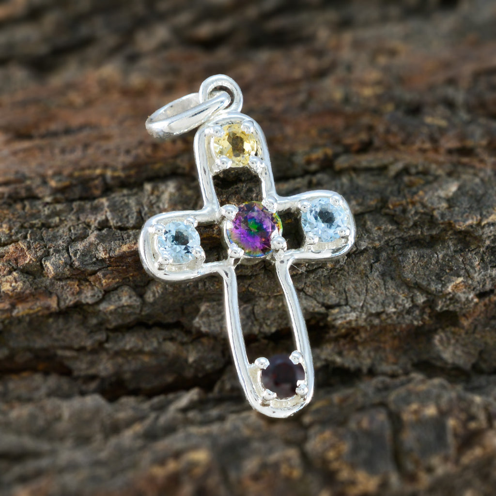 Multi Stone Dainty Egyptian Silver quarter Eleanor Abstract multicolor Pendant Jewelry