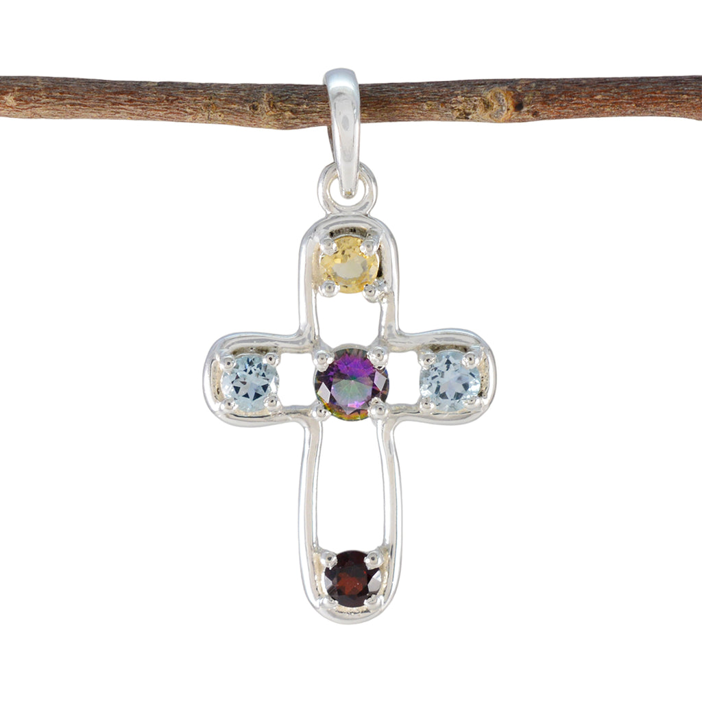 Multi Stone Dainty Egyptian Silver quarter multicolor Pendant