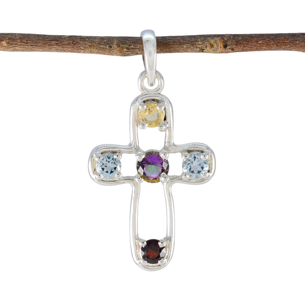 Multi Stone Dainty Egyptian Silver quarter multicolor Pendant