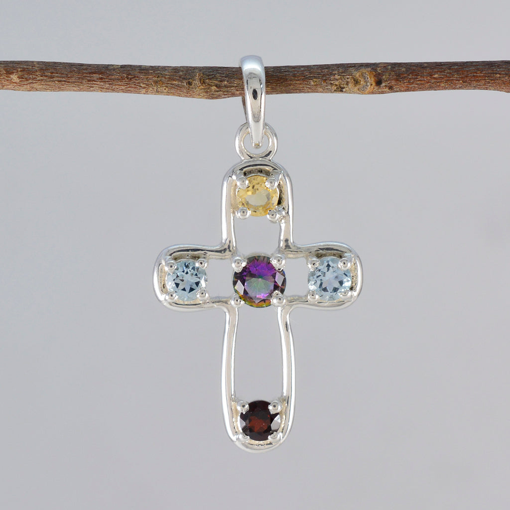 Multi Stone Dainty Egyptian Silver quarter Eleanor Abstract multicolor Pendant Jewelry