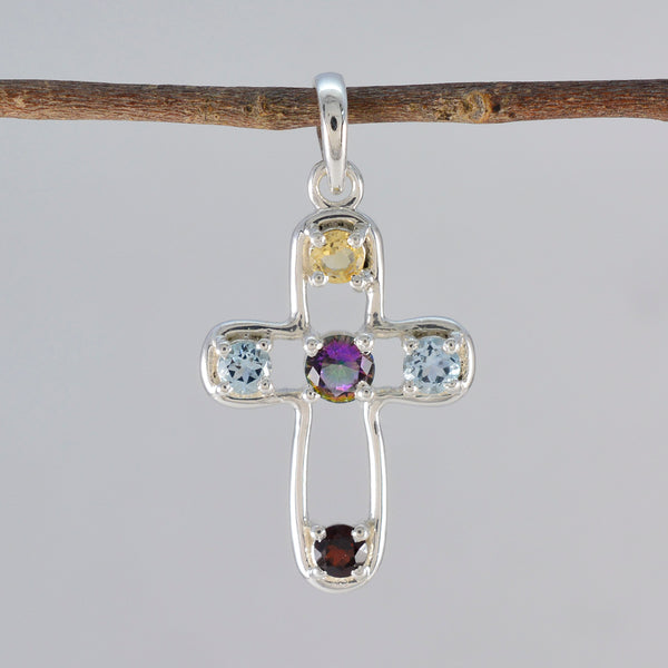 Multi Stone Dainty Egyptian Silver quarter Eleanor Abstract multicolor Pendant Jewelry