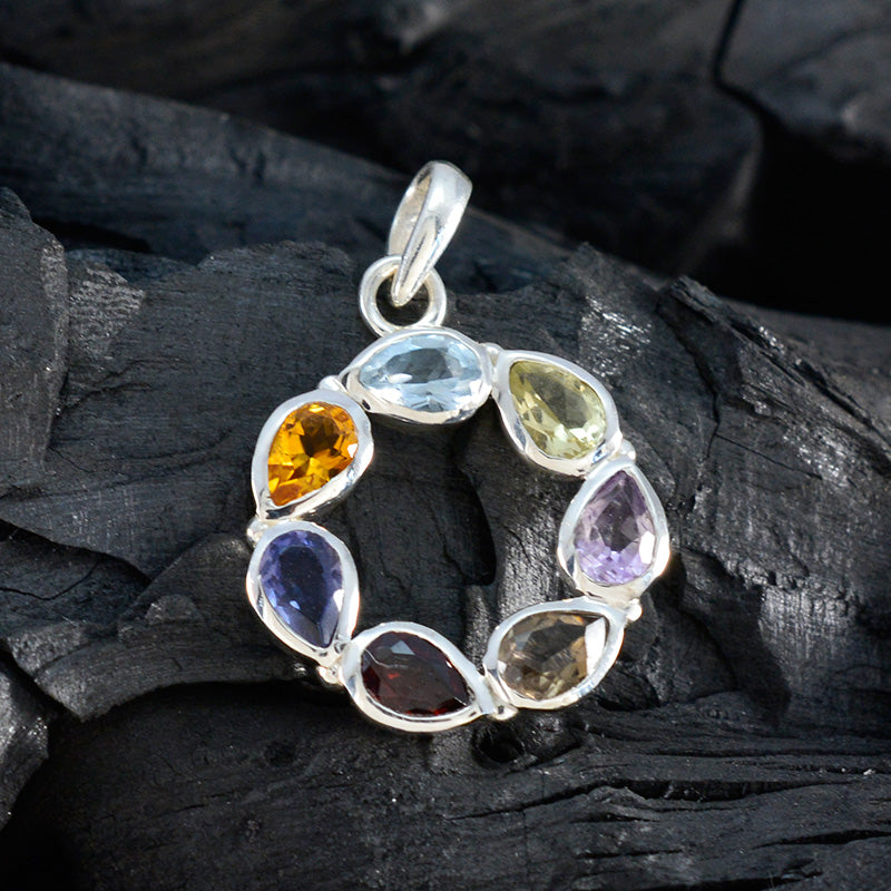 Multi Stone Dainty Moroccan Silver Hepta Lea Glamorous multicolor Pendant Jewelry