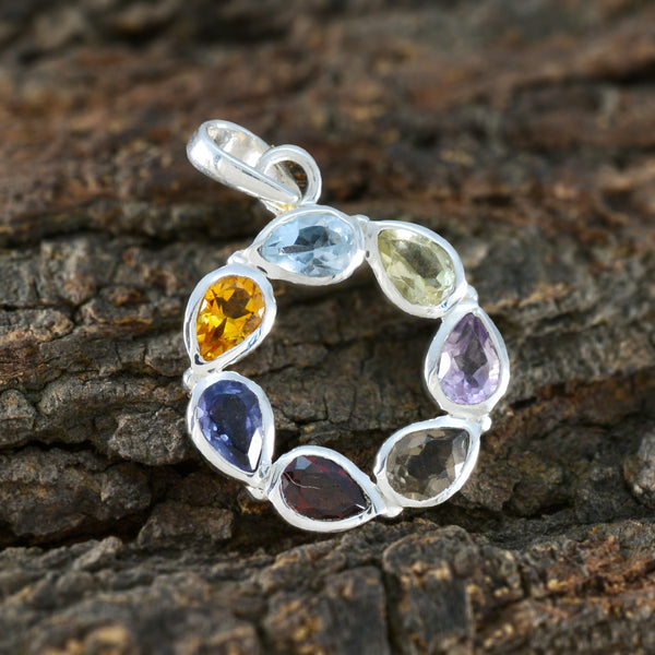 Multi Stone Dainty Moroccan Silver Hepta Lea Glamorous multicolor Pendant Jewelry