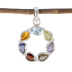 Multi Stone Dainty Moroccan Silver Hepta multicolor Pendant