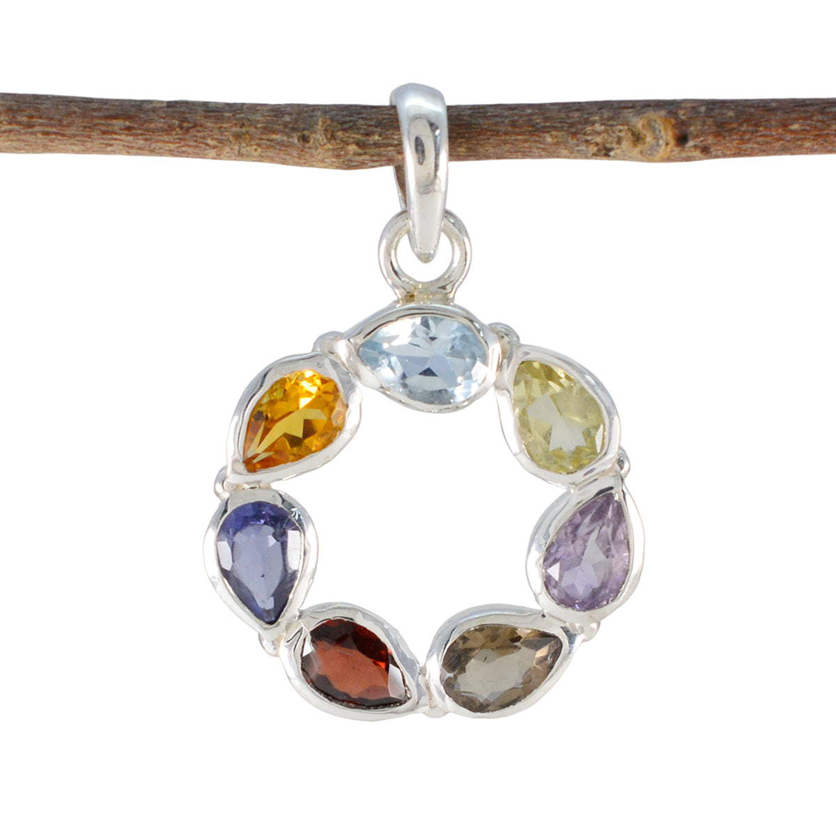 Multi Stone Dainty Moroccan Silver Hepta multicolor Pendant