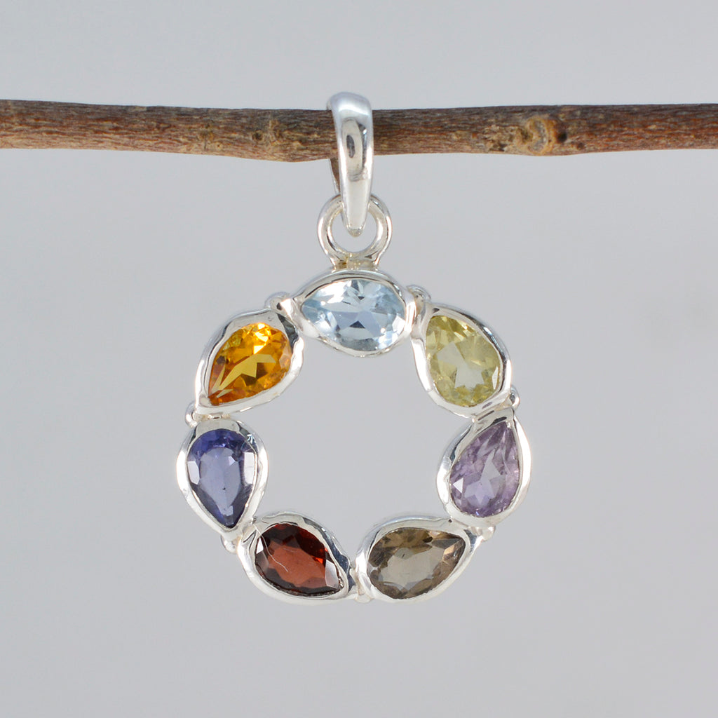 Multi Stone Dainty Moroccan Silver Hepta Lea Glamorous multicolor Pendant Jewelry