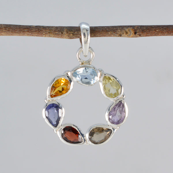 Multi Stone Dainty Moroccan Silver Hepta Lea Glamorous multicolor Pendant Jewelry
