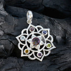 Multi Stone Classic Mexican Sterling Silver Hepta Yasmine Rope-Wire multicolor Pendant Jewellery