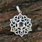 Multi Stone Classic Mexican Sterling Silver Hepta Yasmine Rope-Wire multicolor Pendant Jewellery