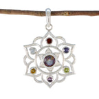 Multi Stone Classic Mexican Sterling Silver Hepta multicolor Pendant