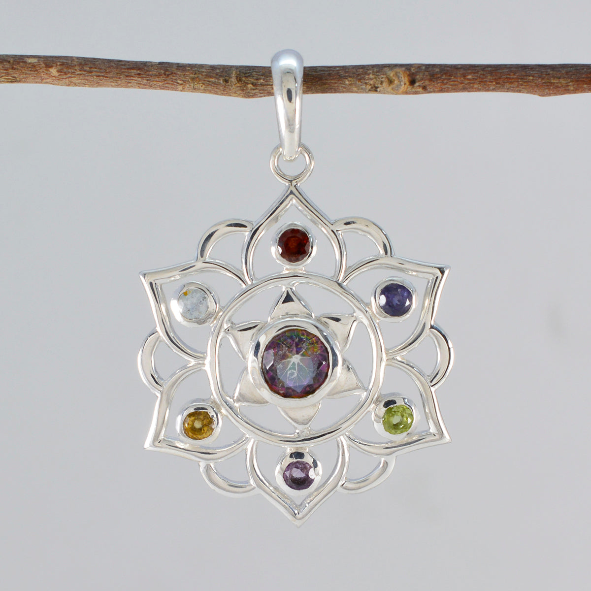 Multi Stone Classic Mexican Sterling Silver Hepta Yasmine Rope-Wire multicolor Pendant Jewellery Secondary image