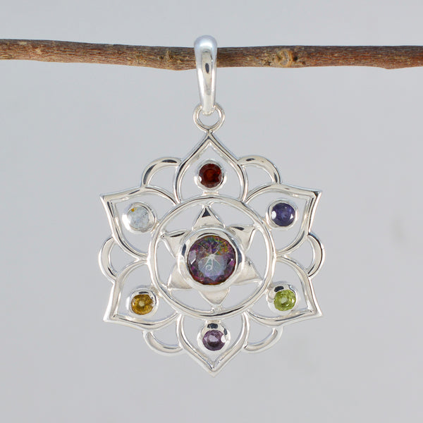 Multi Stone Classic Mexican Sterling Silver Hepta Yasmine Rope-Wire multicolor Pendant Jewellery